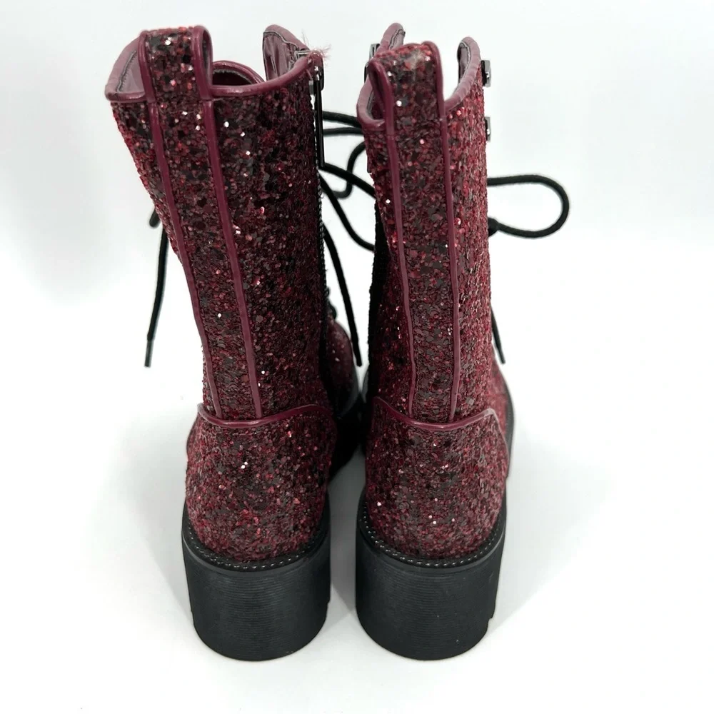 Michael Kors Bryce Combat Boots Women's Lace Up Lug Sole Dark Berry Size 5.5 M - Picture 4 of 8